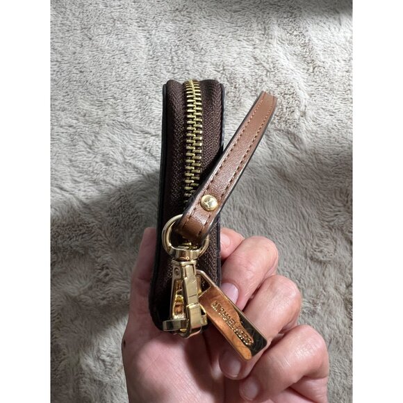 Michael Kors Jet Set Logo Brown & Gold Zip-Around Wristlet Wallet For Women - Picture 11 of 11